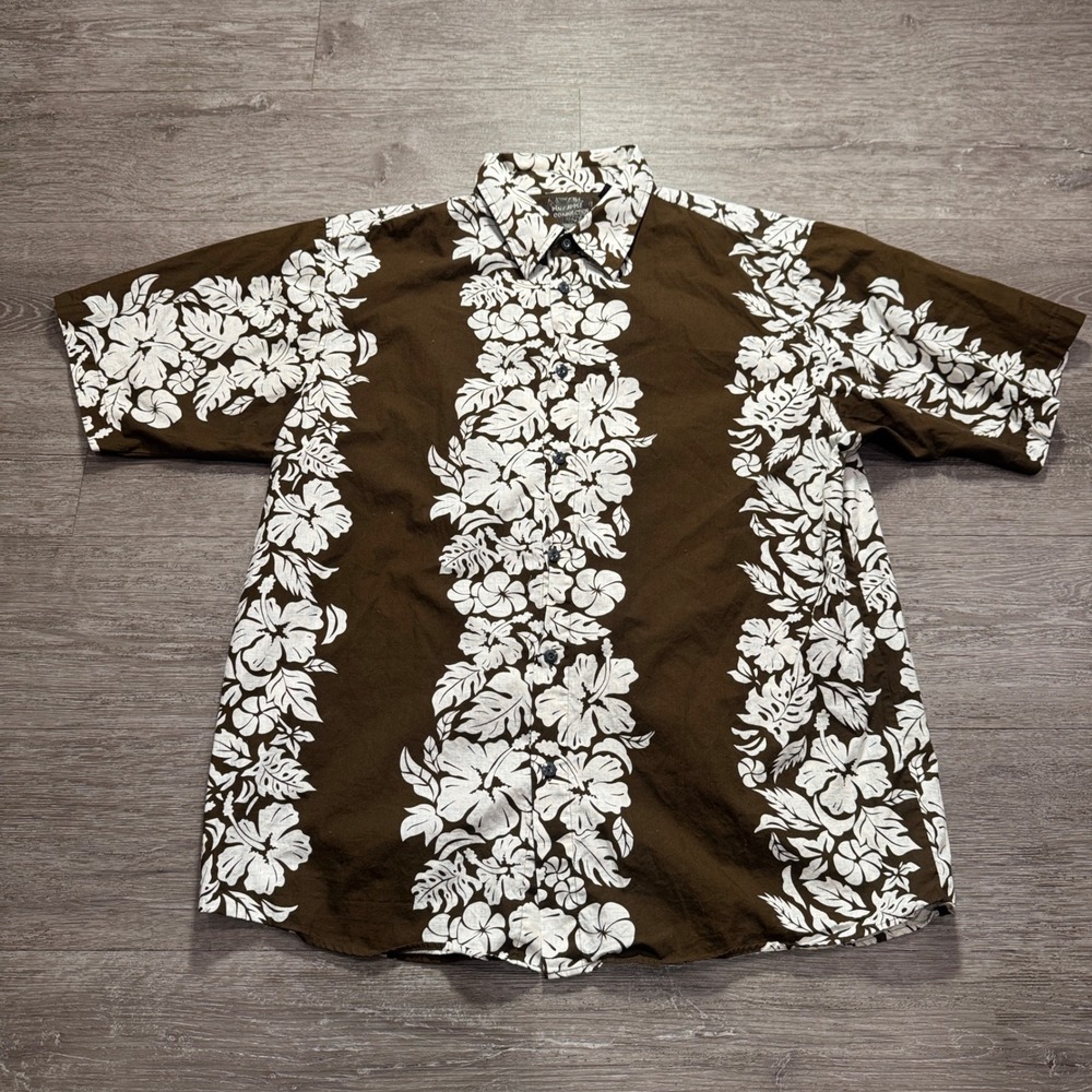 Pineapple Connection Shirt Mens XXL Brown Cotton Floral Hawaiian Aloha Vacation